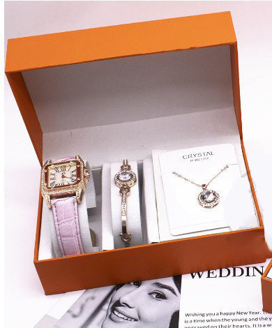 Wrist Watch Set with Necklace & Bracelet for Women