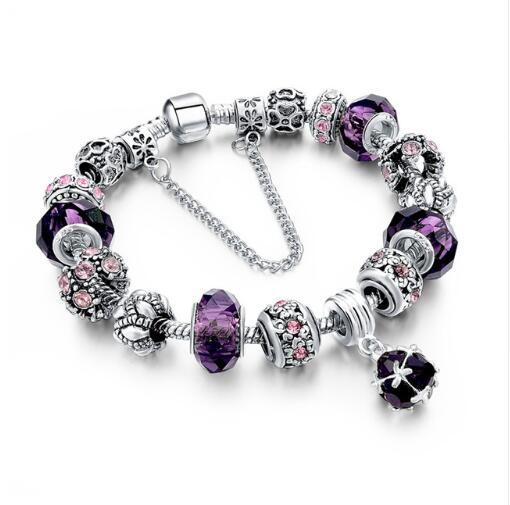 Crystal Beads Snake Chain Charm Bracelet
