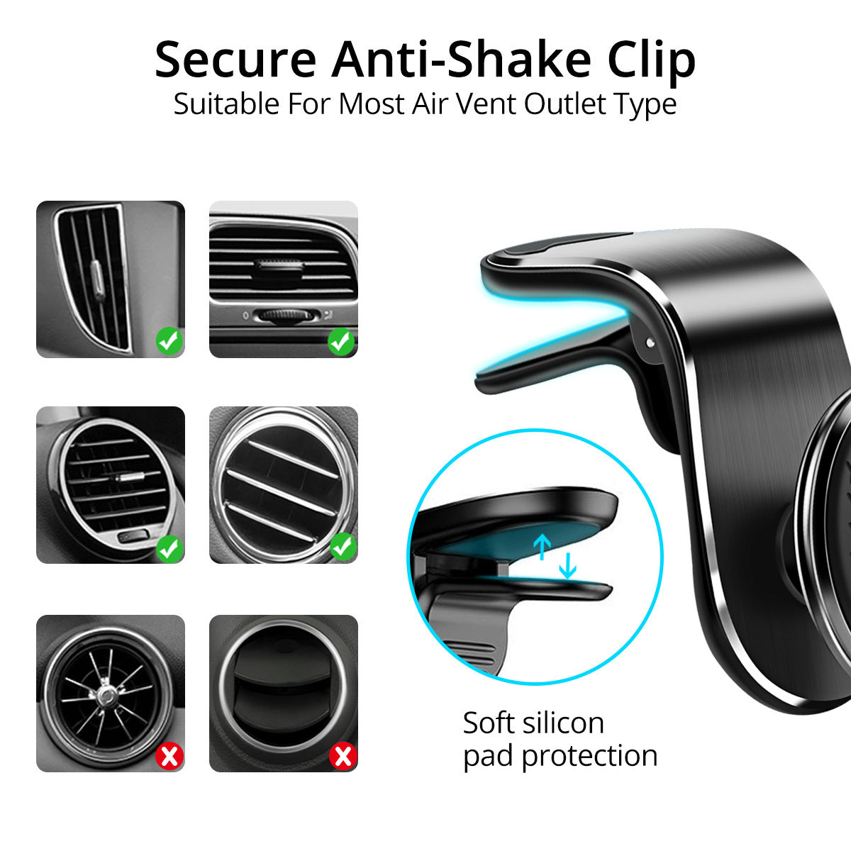 Magnetic Car Phone Holder - Premium Black/Silver Design