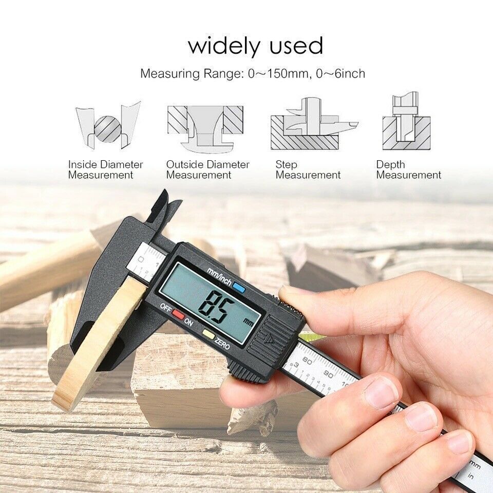 Carbon Fiber Electronic Digital Vernier Caliper Micrometer Guage LCD 6 150mm