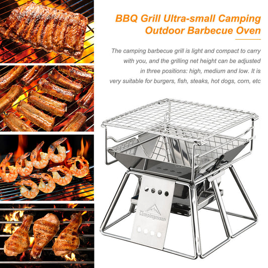 Portable Folding Stainless Steel BBQ Grill – Lightweight & Compact